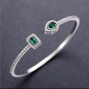 Swarovski Elements Platinum Plated Emerald Green Adjustable Cuff Bracelet NEW